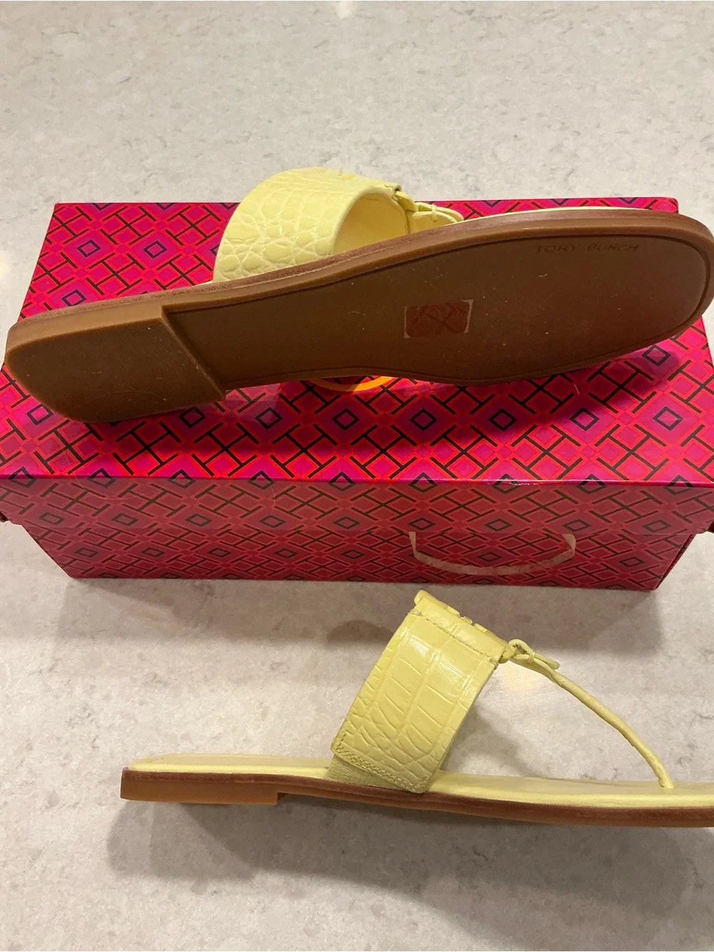 Tory Burch Lemon Yellow Logo Thong Sandals
